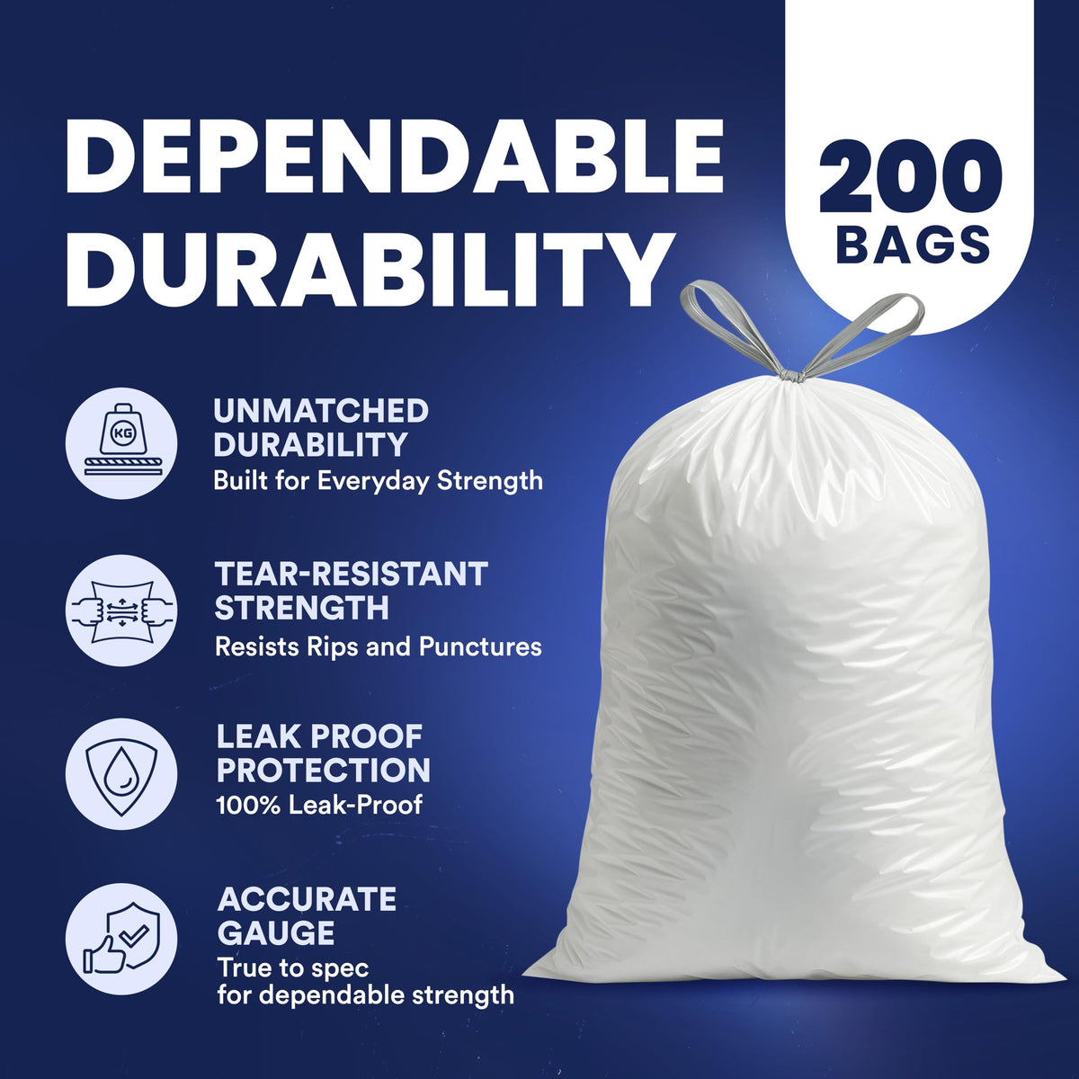 8 Gallon White Drawstring Trash Bags 200 Count N1106