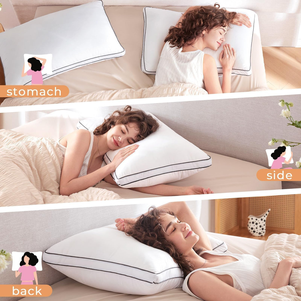 Queen Size Set of 2 White Gusseted Bed Pillows P567