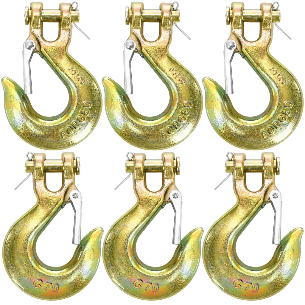 6 Pack 3/8 Inch G70 Forged Steel Clevis Slip Hook with Safety Latch H1812