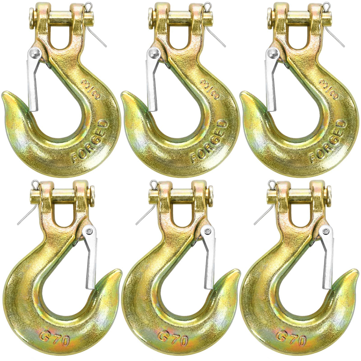 6 Pack 3/8 Inch G70 Forged Steel Clevis Slip Hook with Safety Latch H1812