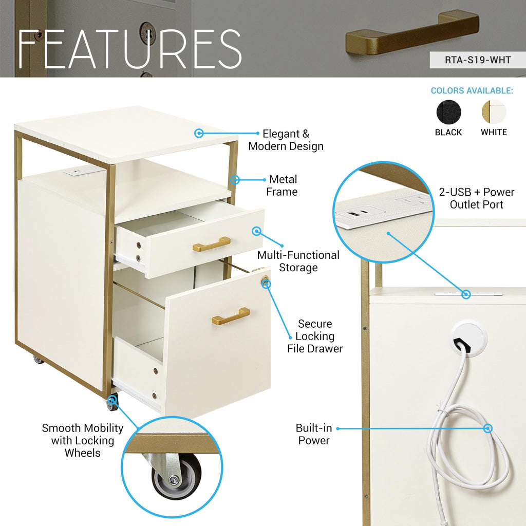 2 Drawer Rolling File Cabinet with Lock H1280