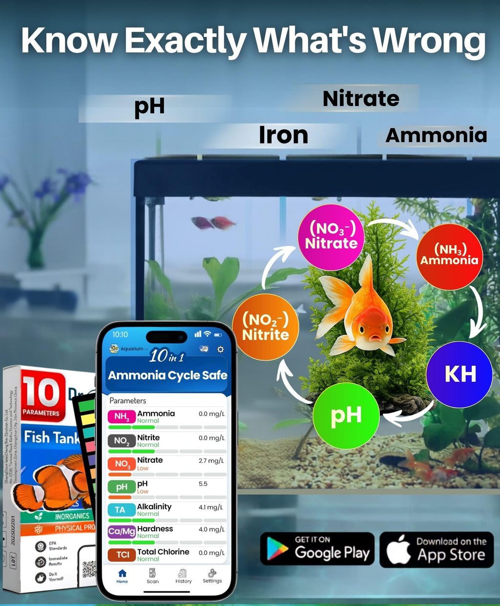 App-Enabled 10-in-1 Aquarium Water Test Kit Y80477