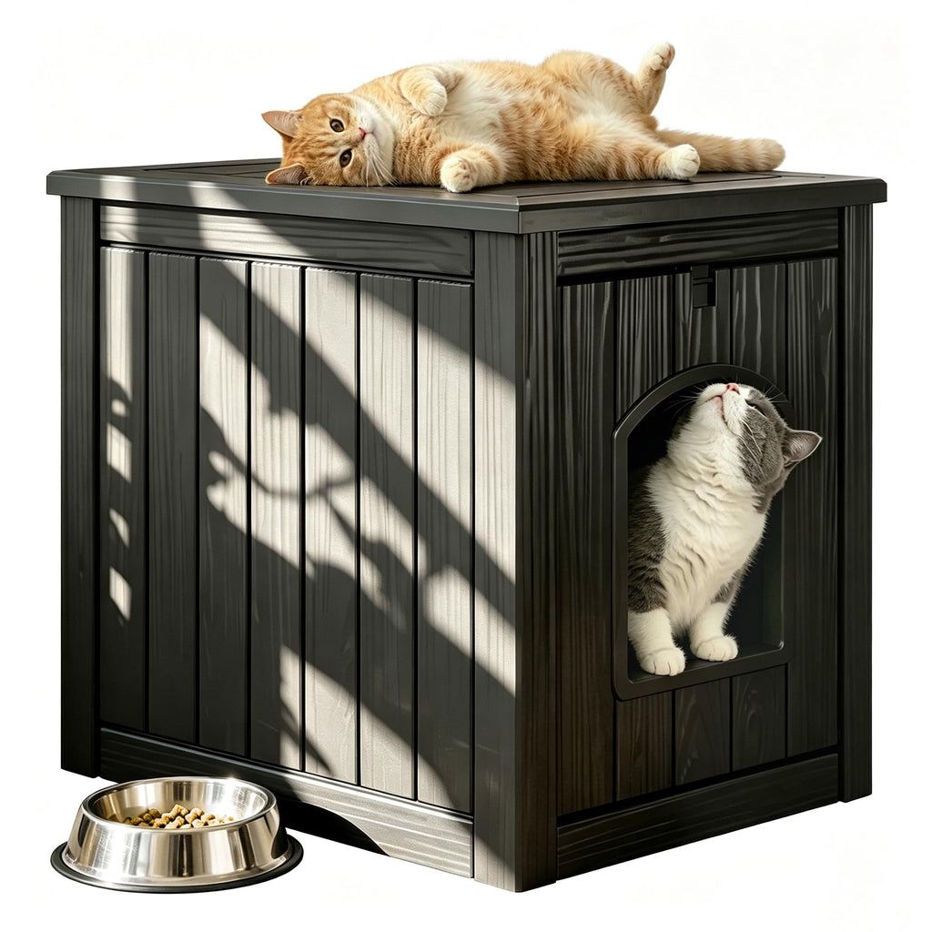 Weatherproof Resin Cat House with Hidden Litter Box S1846