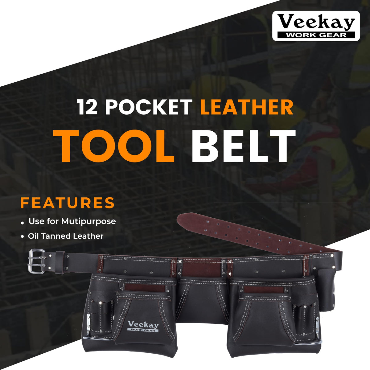 Brown Leather 2-Inch Tool Belt with 12 Pockets U804591