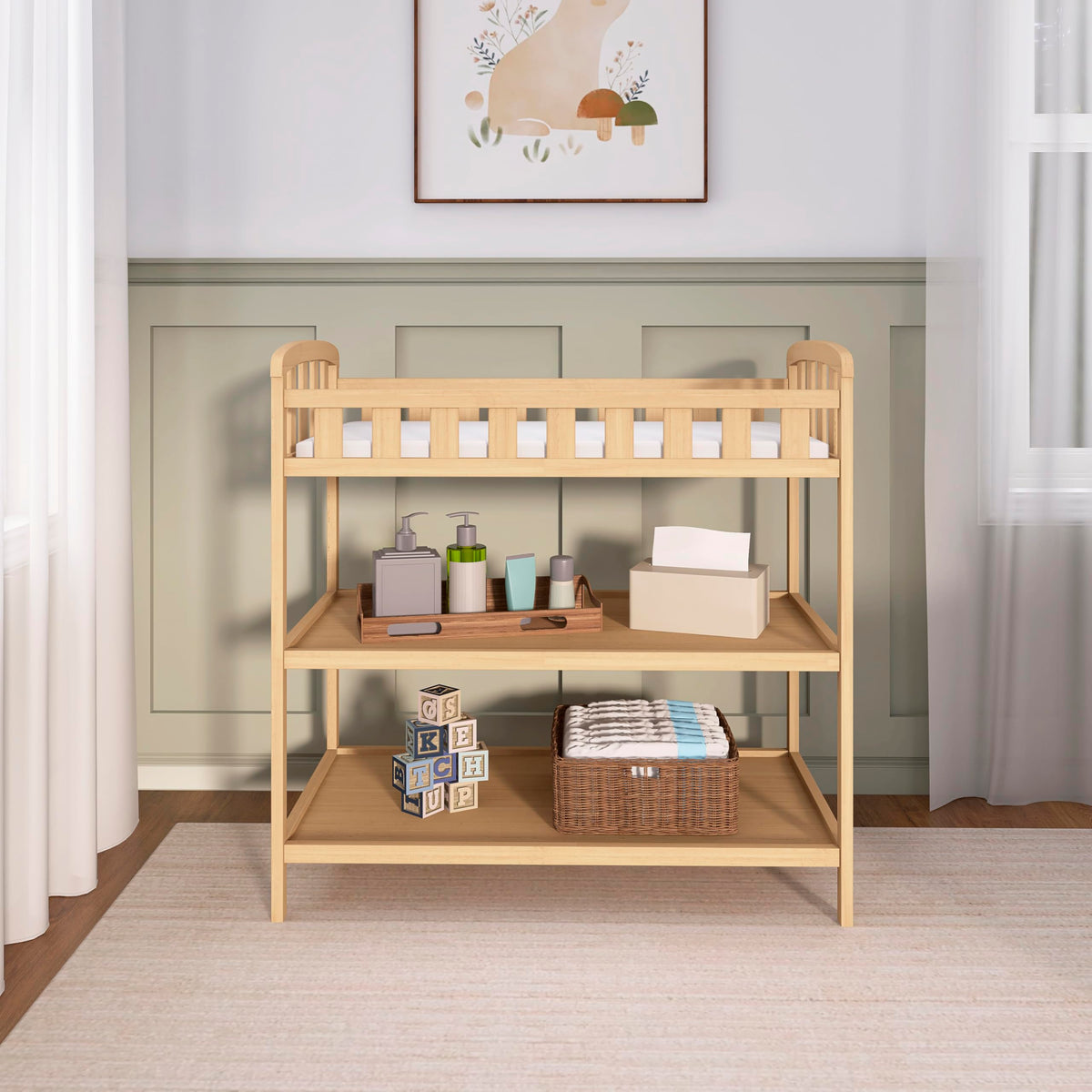 Compact Portable Pinewood Changing Table with Safety Rails G401
