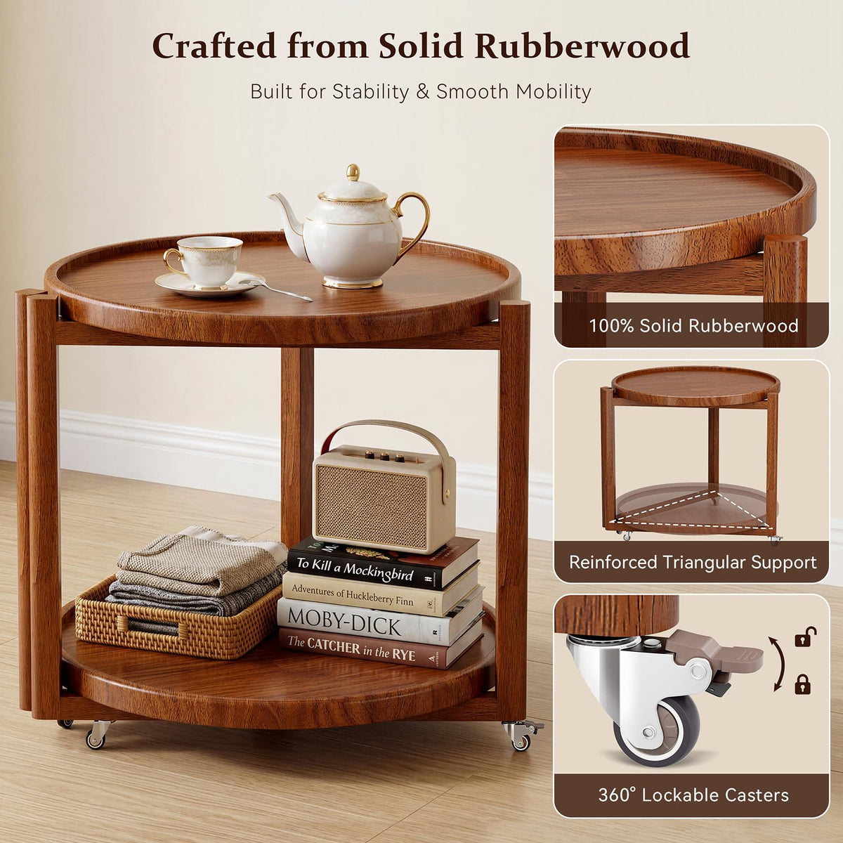 Rolling Side Table with Wheels A3684
