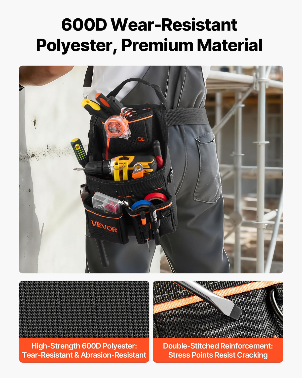 14 Pockets Heavy Duty Adjustable Tool Pouch with Belt D554