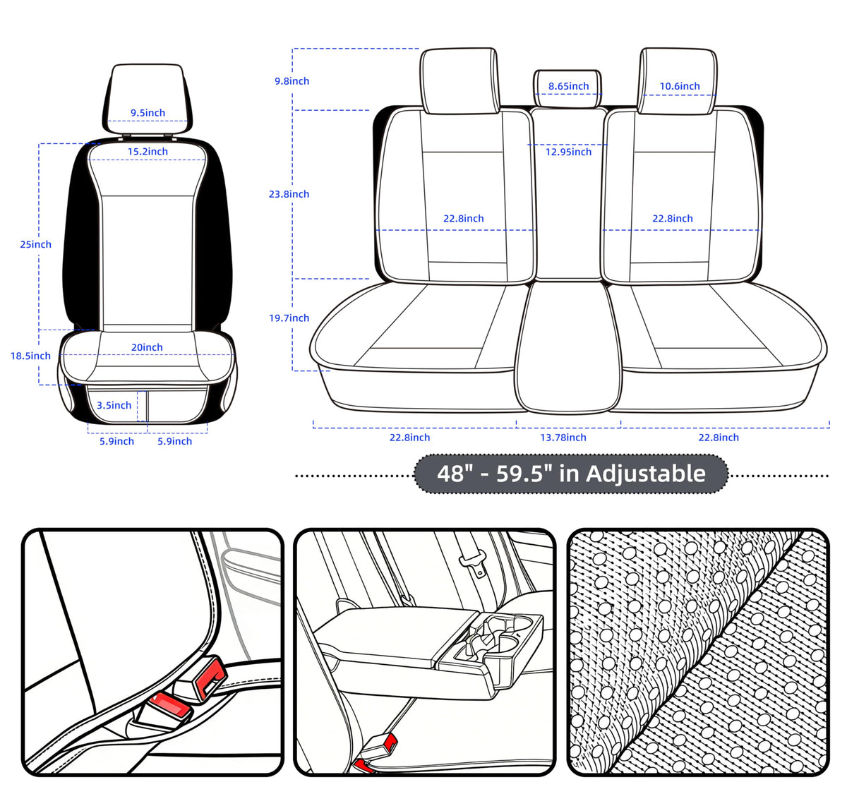 Leather Waterproof Car Seat Cover Full Set Black J95163