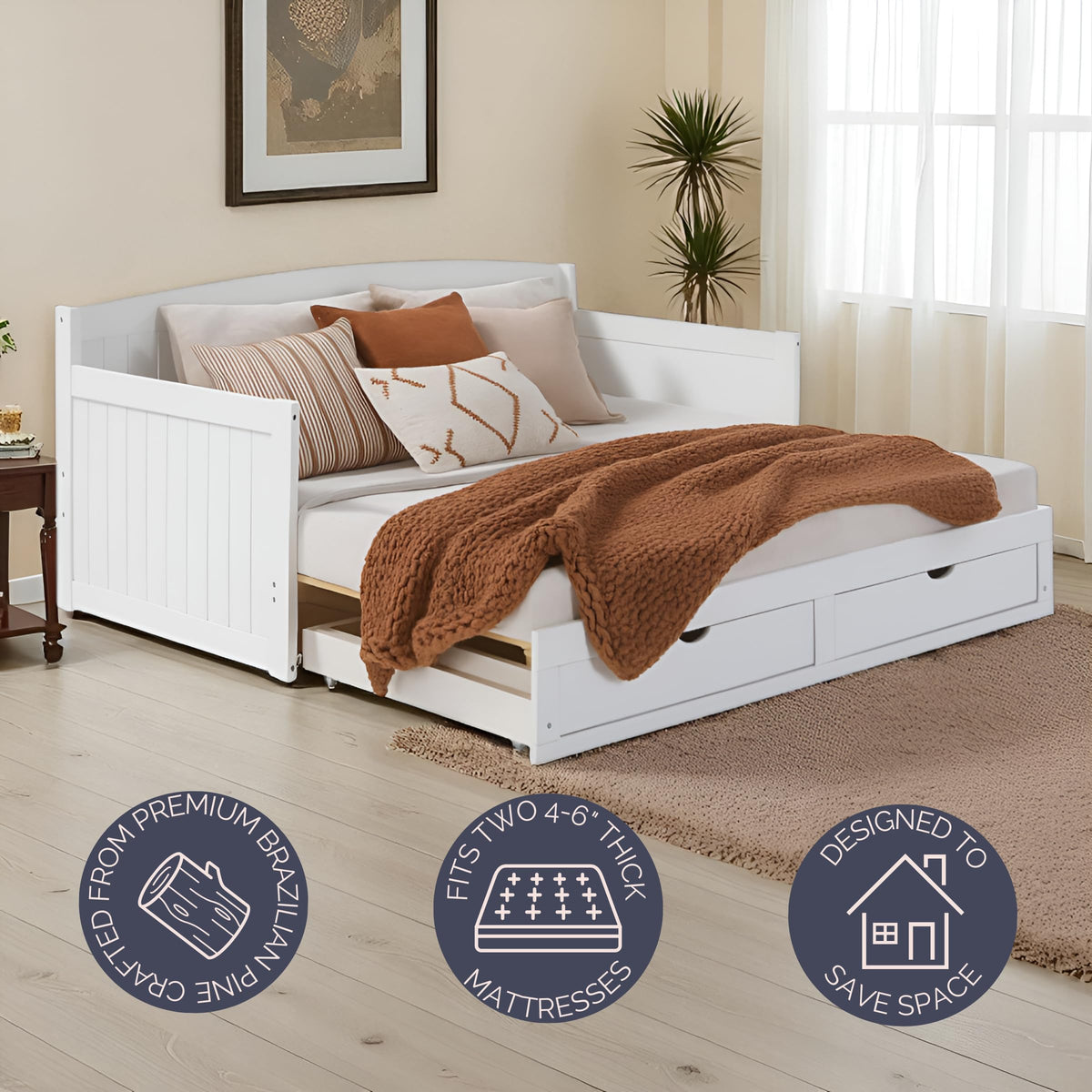 White Extendable Daybed with Trundle Q907