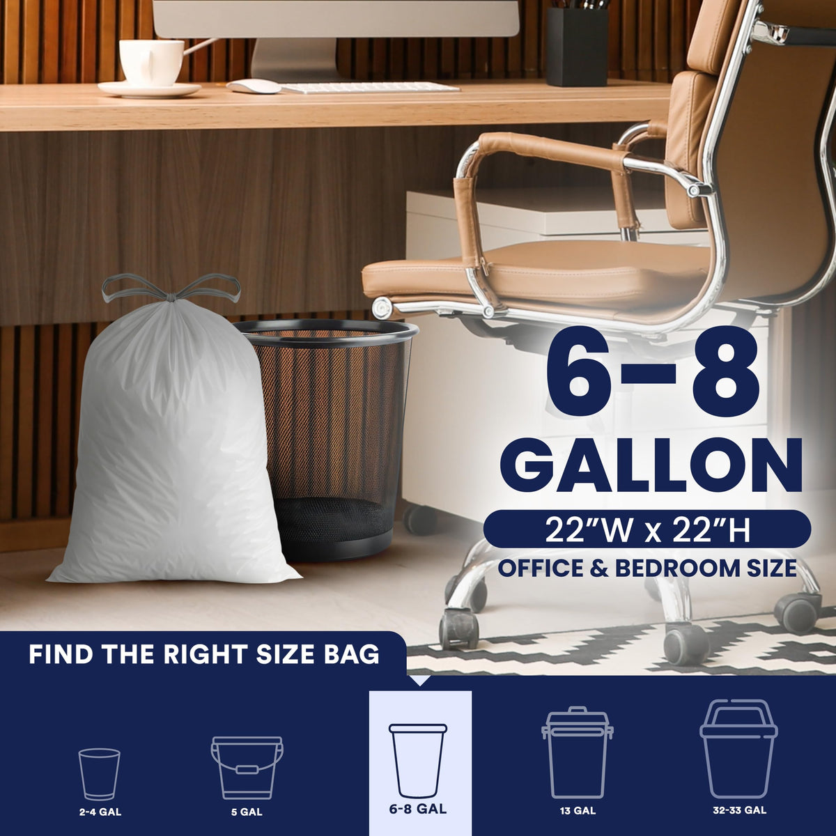 8 Gallon White Drawstring Trash Bags 200 Count N1106