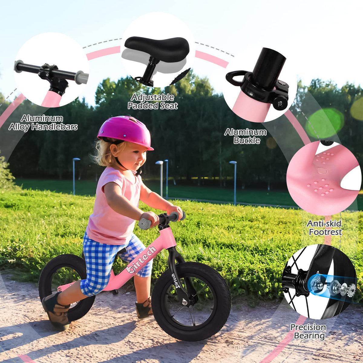12" No Pedal Balance Bike with Inflatable Rubber Tires W8954