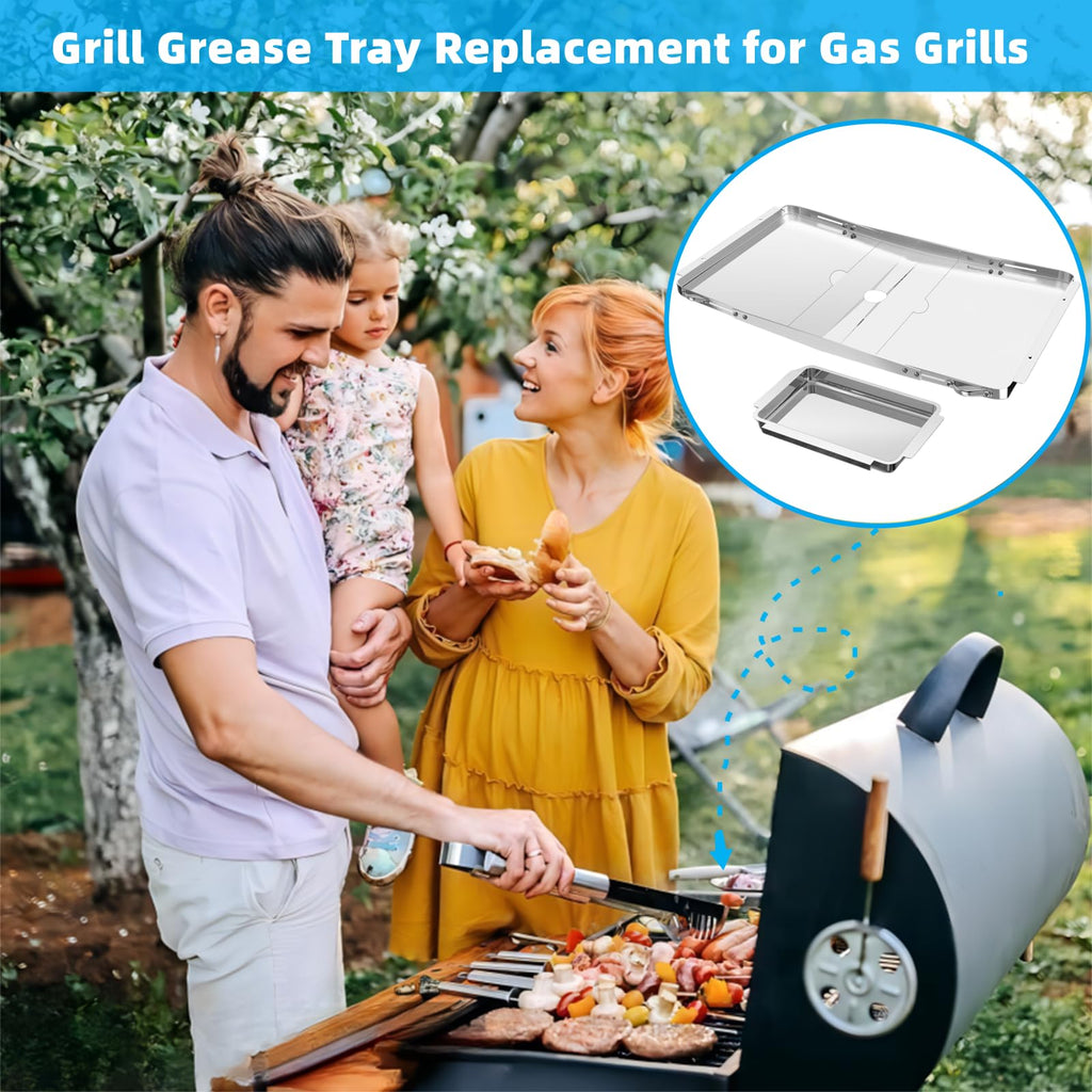 Adjustable Stainless Steel Grill Grease Tray with Catch Pan K884982