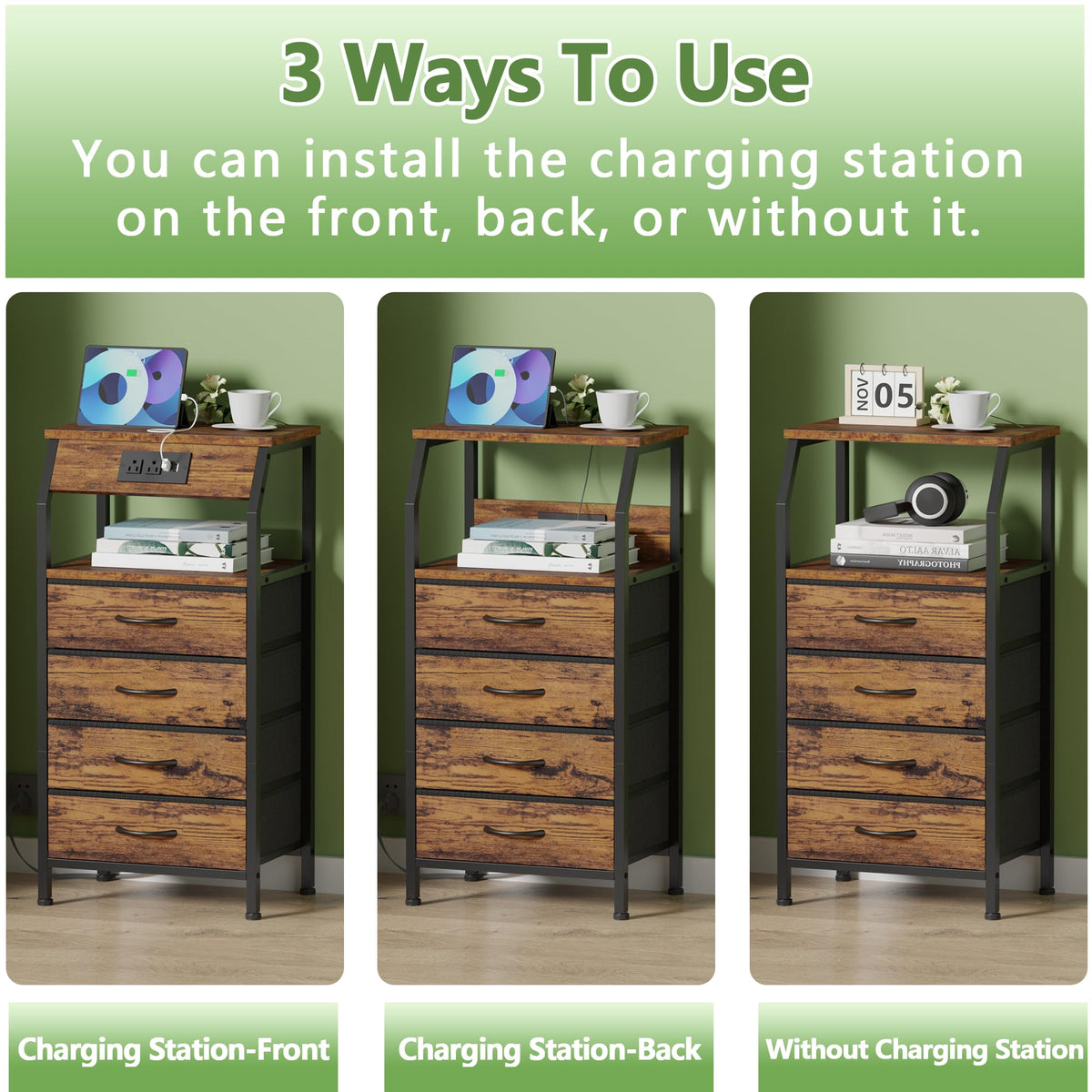 4 Drawer Night Stand with Charging Station U529