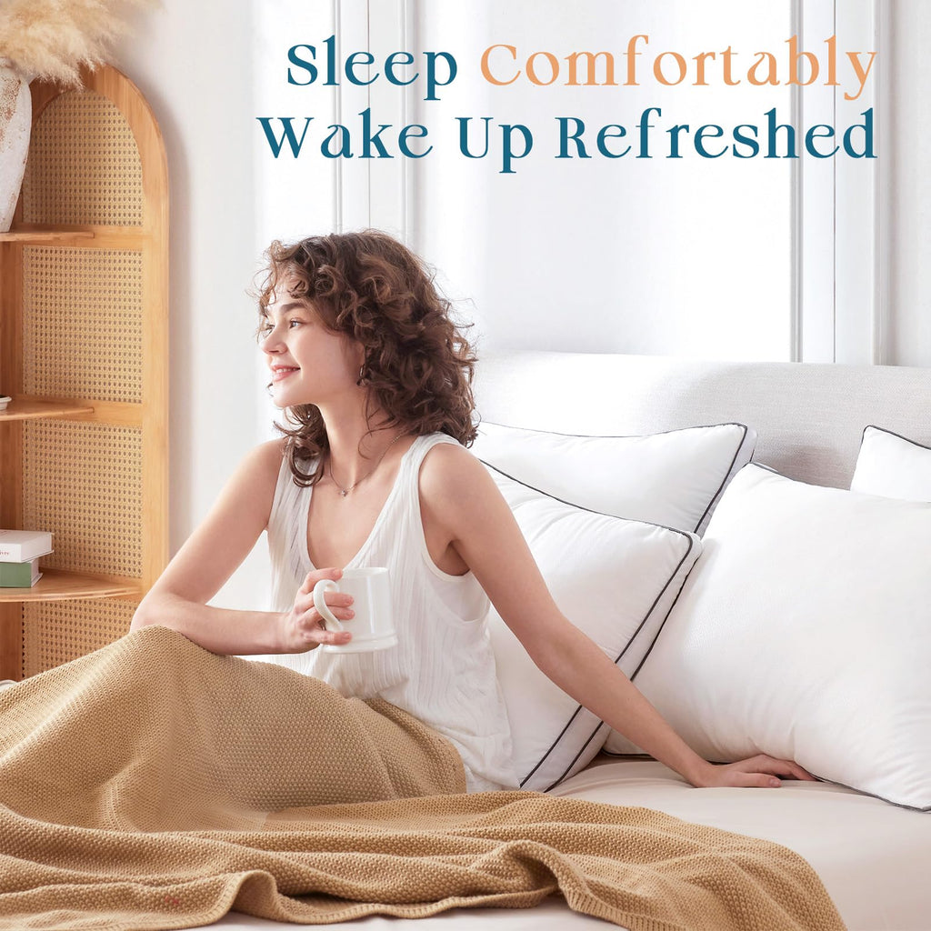Queen Size Set of 2 White Gusseted Bed Pillows P567