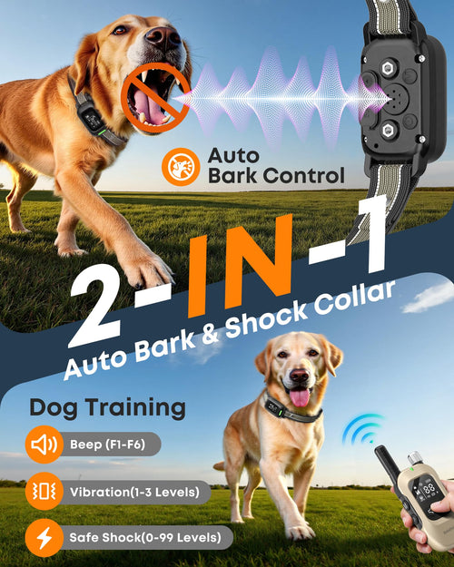 2-in-1 Dog Bark & Shock Collar with Remote T480