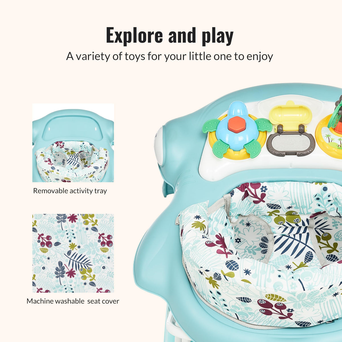 2-in-1 Foldable Baby Walker with Adjustable Height E31813