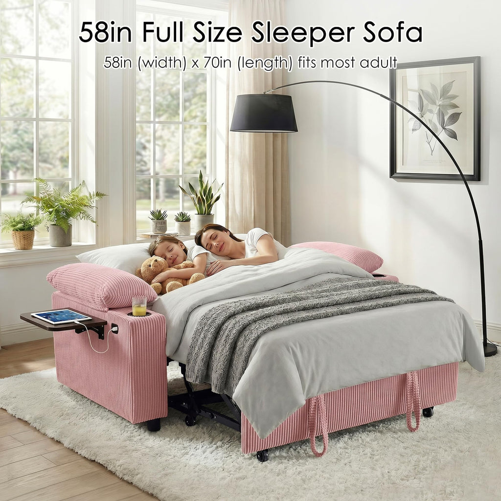 Pink Corduroy Full Size Sleeper Sofa Bed P242