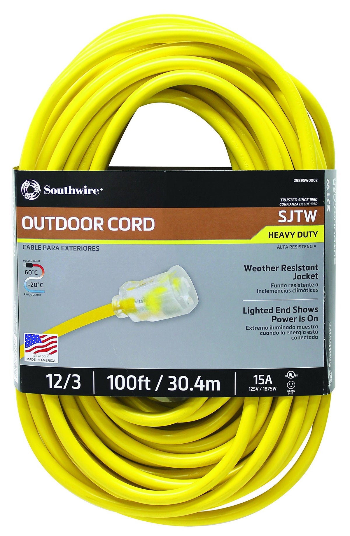 Outdoor Extension Cord 12 Gauge 3 Prong 100 Feet B271882