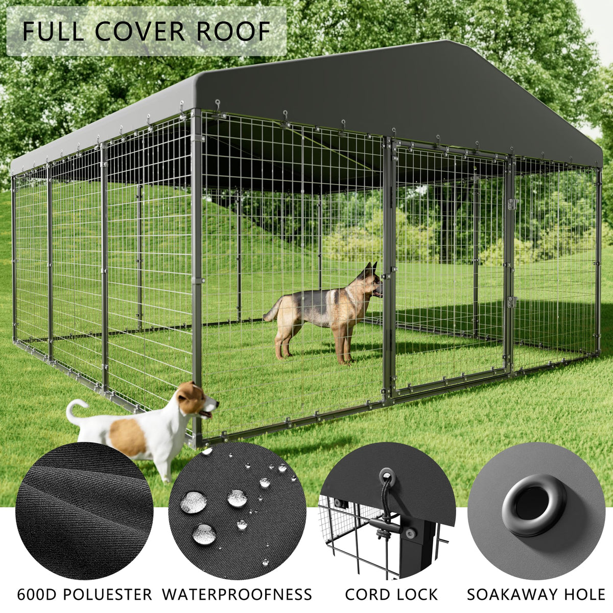 10x10x6 FT Heavy Duty Dog Kennel with Roof W502018