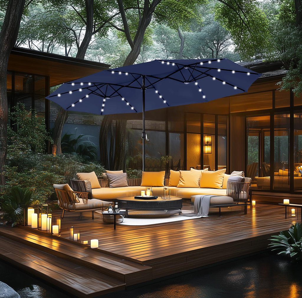 Navy Blue Double-Sided 15ft Patio Umbrella N24523