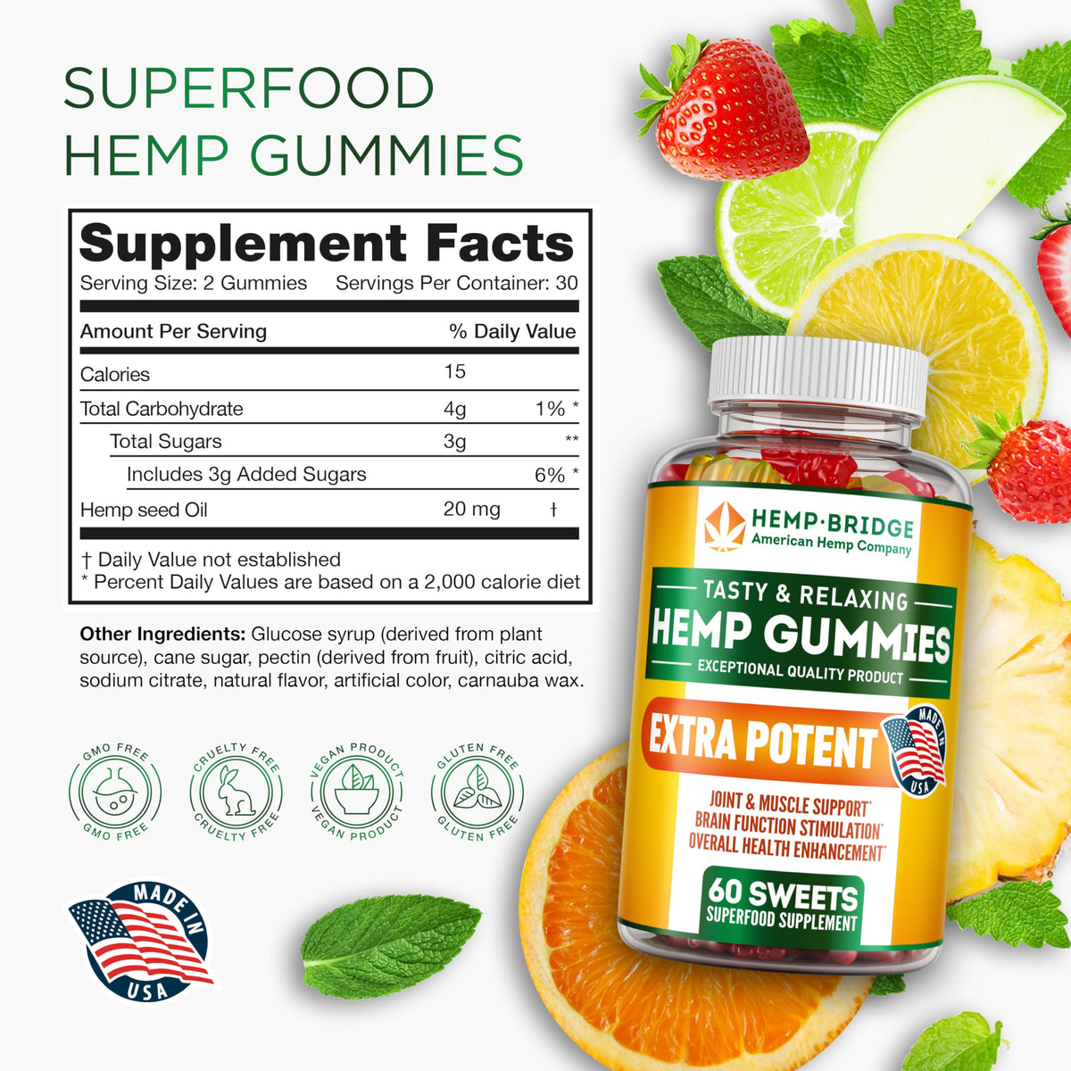 Hemp Gummies with Omega 3 6 9, 60 Count G47583