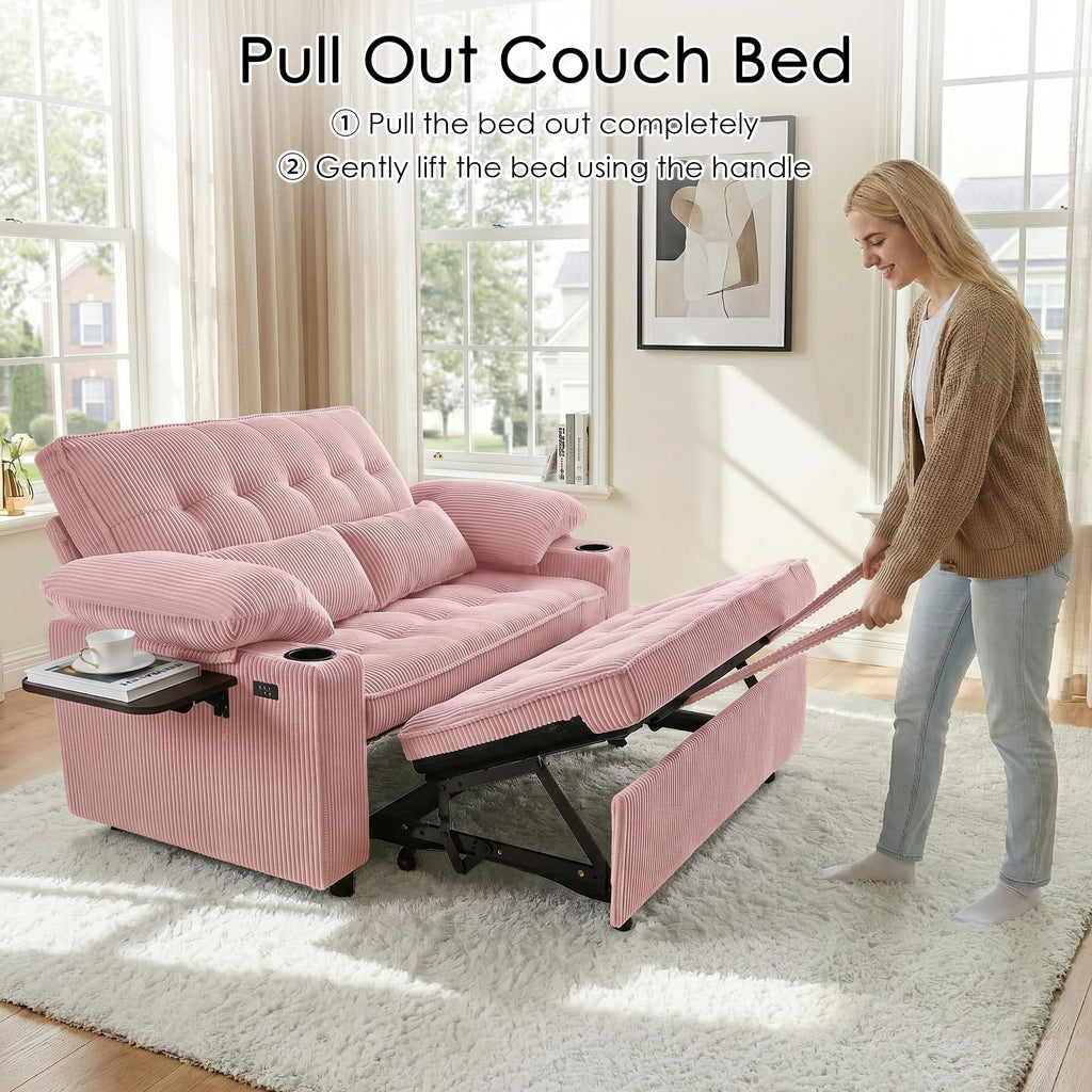 Pink Corduroy Full Size Sleeper Sofa Bed P242
