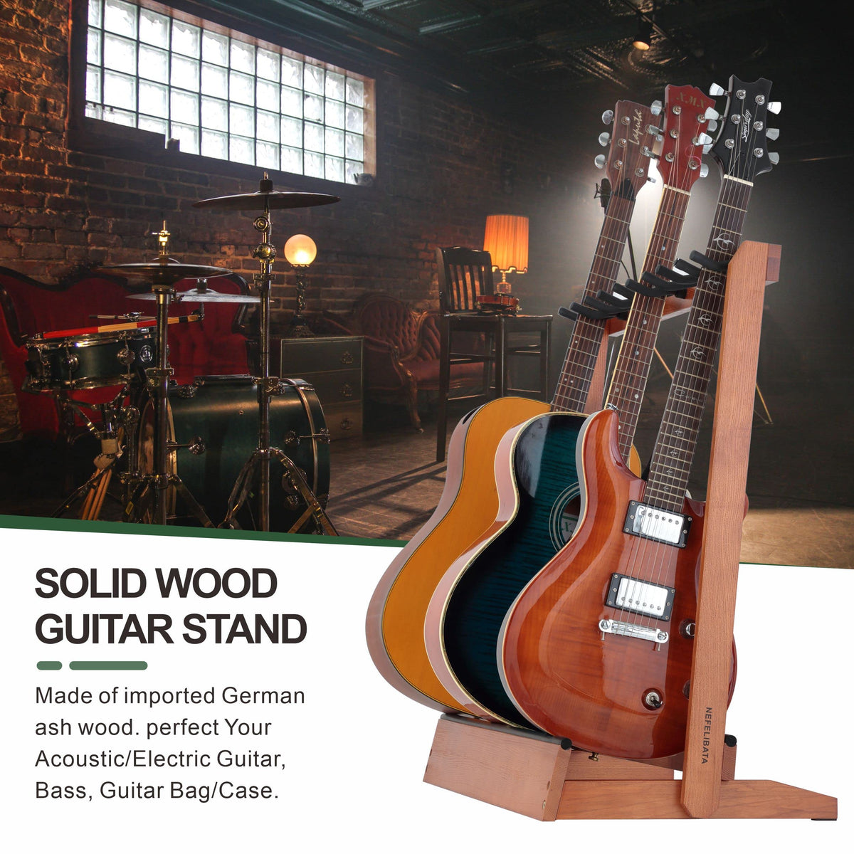 5 Holders Wooden Guitar Stand Floor Rack Q302888