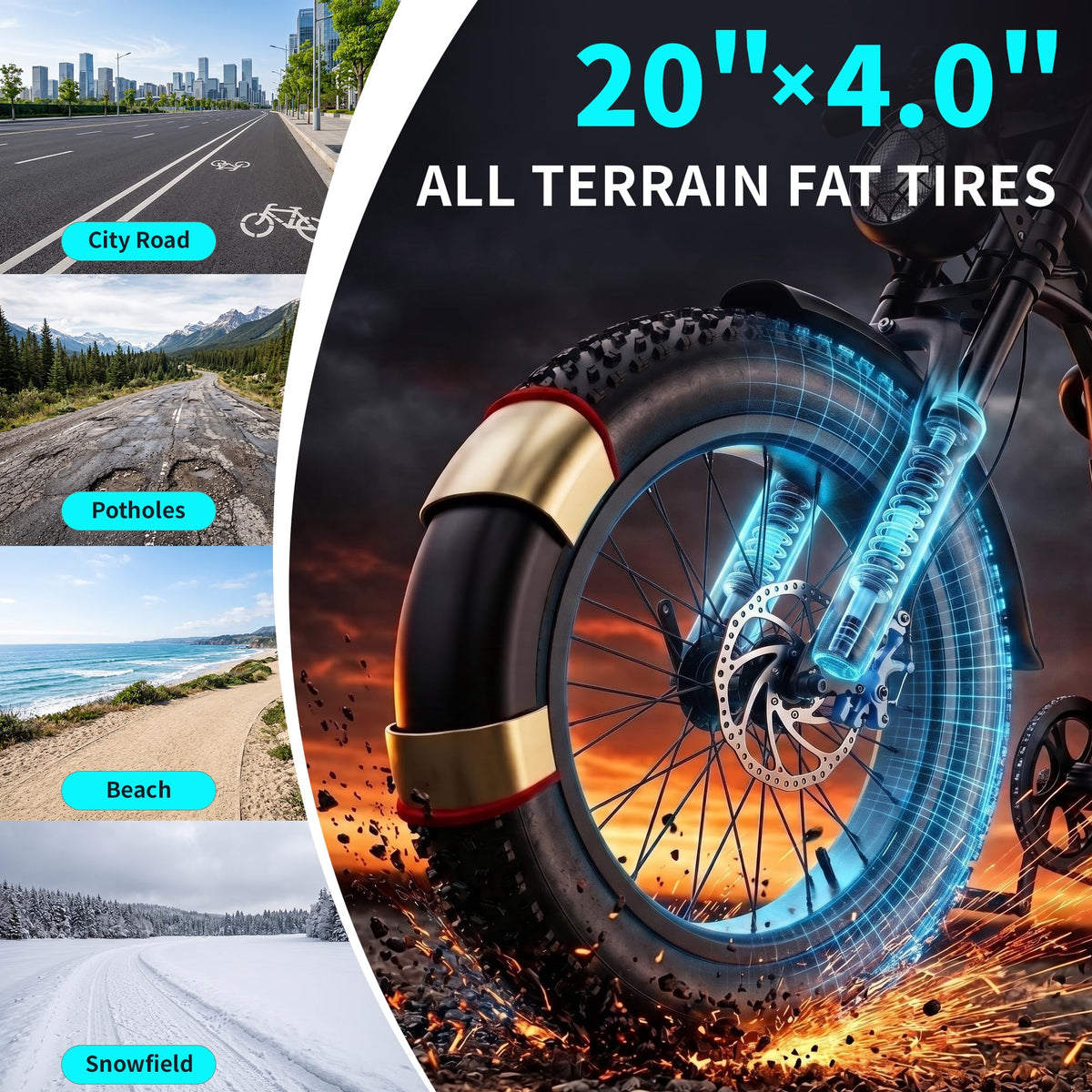 1500W Peak 20" x 4.0" Fat Tire Electric Bike Z183