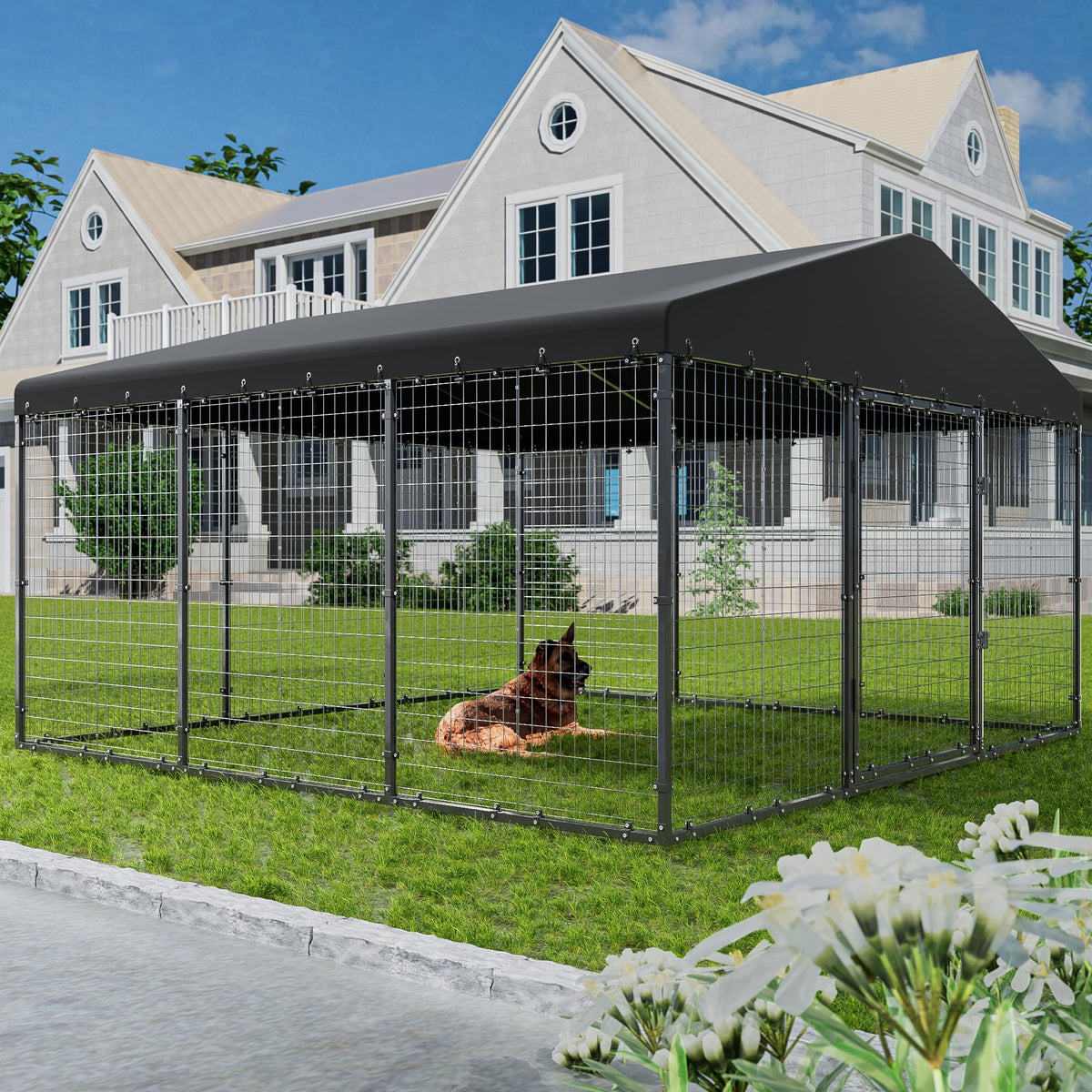 10x10x6 FT Heavy Duty Dog Kennel with Roof W502018