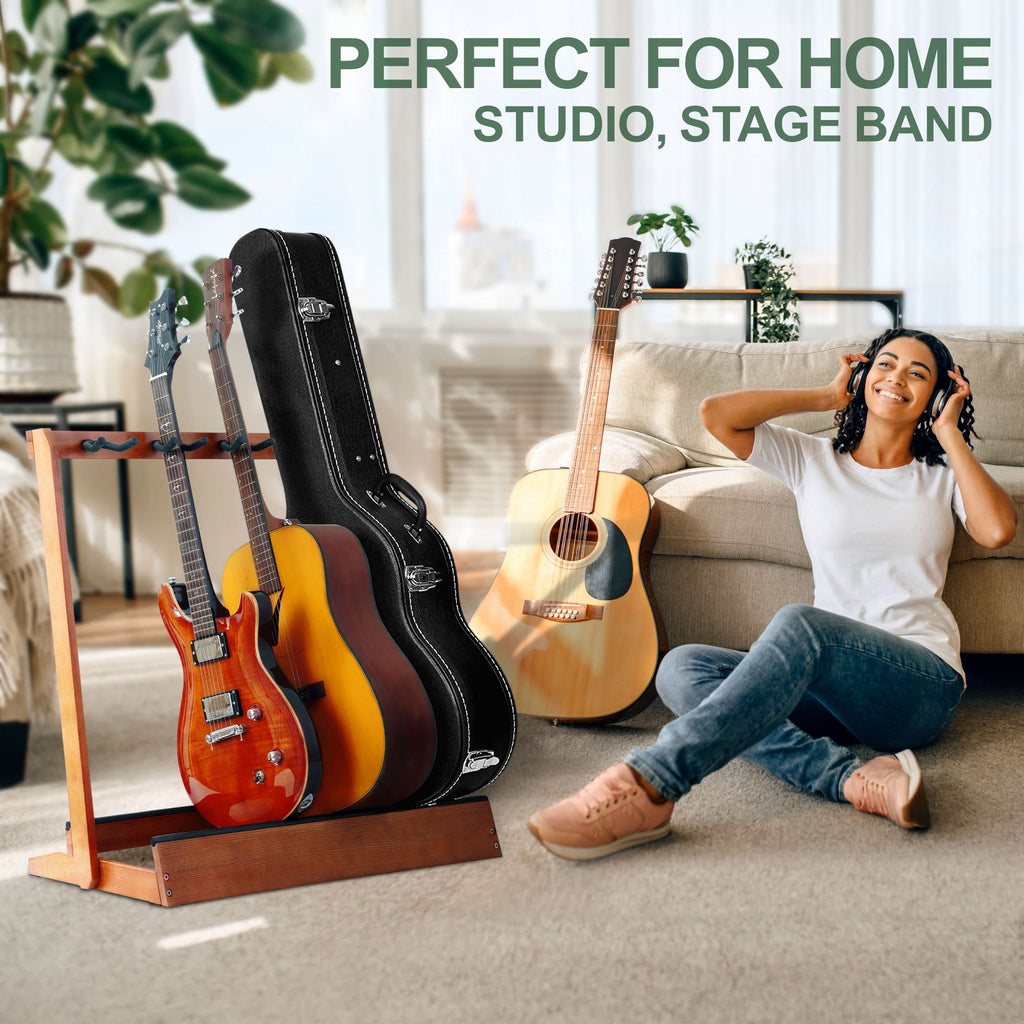 5 Holders Wooden Guitar Stand Floor Rack Q302888