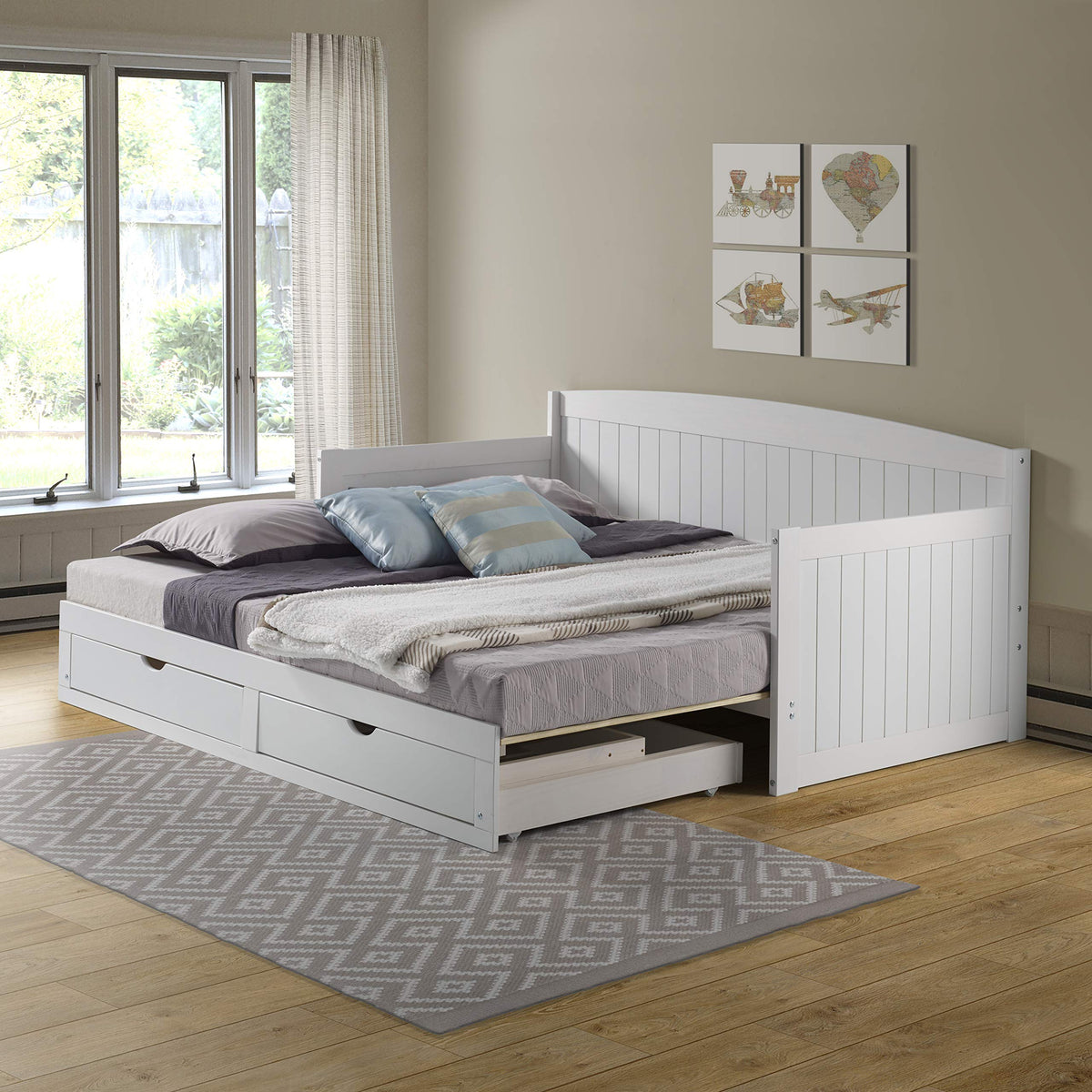 White Extendable Daybed with Trundle Q907