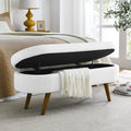 White Linen Fabric Upholstered Storage Bench with Solid Wood Legs D737